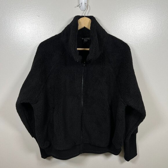 Athleta Tugga Sherpa Fleece Jacket Size 1X Black Bomber Athletic Travel Active - Picture 2 of 12